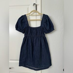 J. Crew square neck denim mini dress. Size 4. Blue denim.